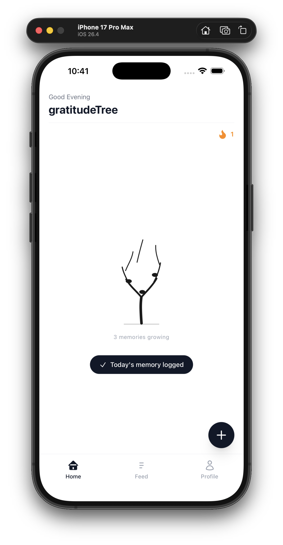 GratitudeTree app running on iPhone